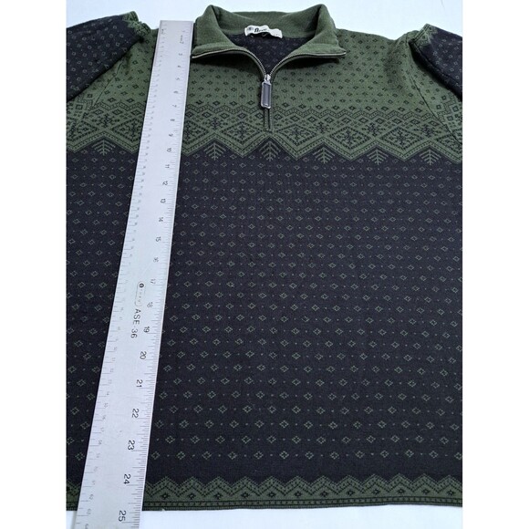 Neve Wool Sweater Fair Isle Zip Nordic Fair Isle Green Black Snowflake Ski - Picture 9 of 10